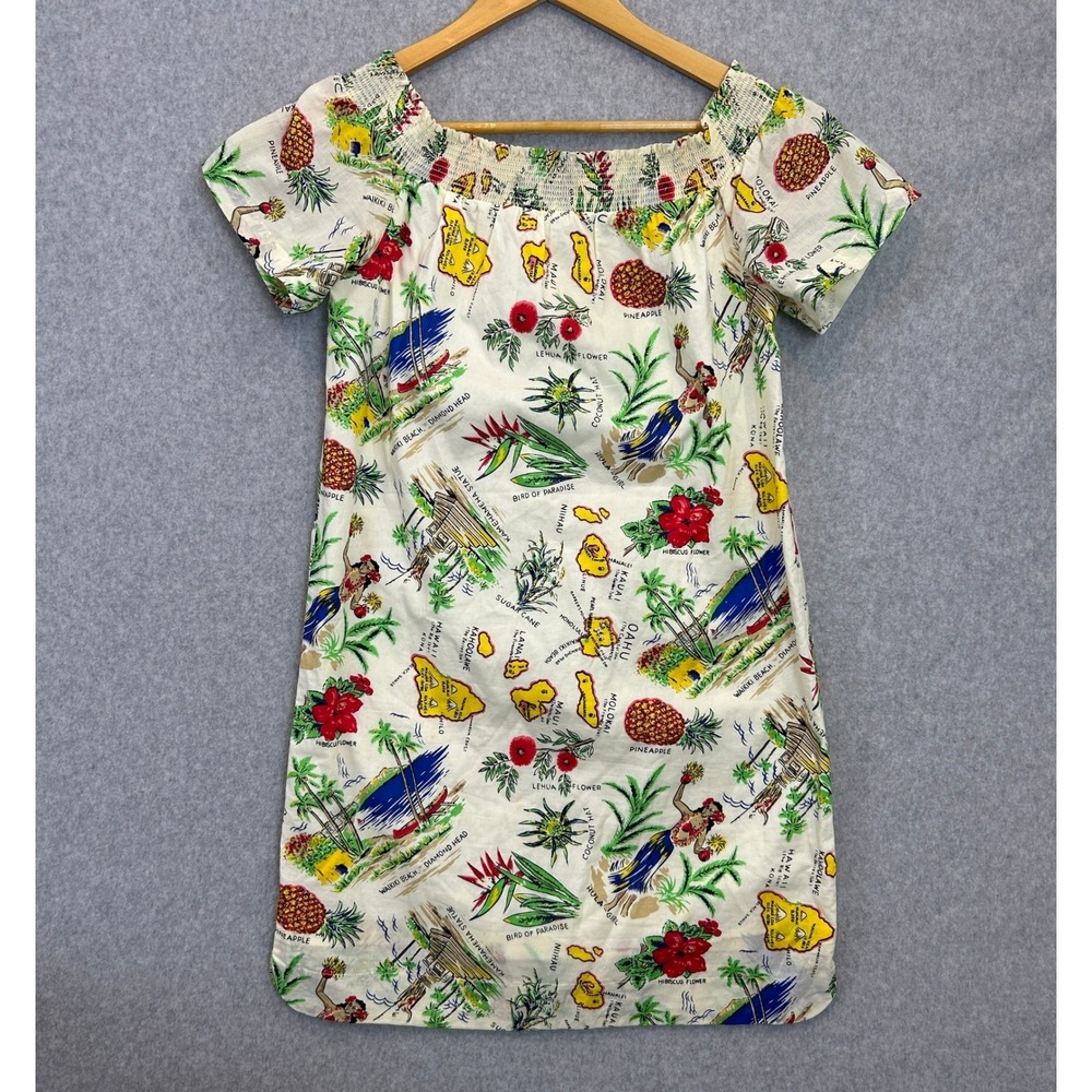 J.Crew Shift Dress Ivory Hawaiian Map Print Tropical Resort Womens Size 2 G5886